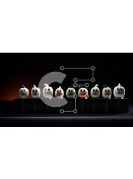 Intra Συλλεκτικό Ξύλινο Παζλ Plywood  4mm - Σειρά από λευκές κολοκύθες αποκριών με φώτα Σε Ξύλινο Κουτί - Διαστάσεις Puzzle: 10x10 cm – 25 κομμάτια