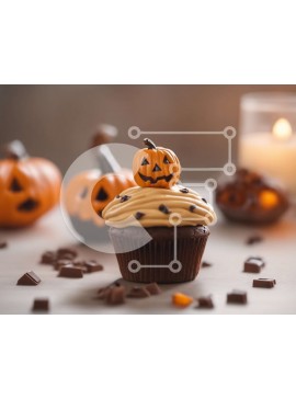 Σετ των 2 Intra Συλλεκτικό Ξύλινο Παζλ Plywood  4mm - Cupcake κολοκύθας με παγωμένο σοκολάτα και καραμέλες Σε Ξύλινο Κουτί - Διαστάσεις: 10x10 cm – 25 κομμάτια