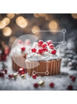 Σετ των 2 Intra Συλλεκτικό Ξύλινο Παζλ Plywood  4mm - Cupcakes σοκολάτας με σαντιγί και κόκκινα μούρα σε χιονισμένο φόντο Σε Ξύλινο Κουτί - Διαστάσεις: 10x10 cm – 25 κομμάτια