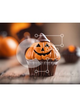 Intra Συλλεκτικό Ξύλινο Παζλ Plywood  4mm - Σοκολατένια Cupcakes αποκριών με προσωπάκια κολοκύθας Σε Ξύλινο Κουτί - Διαστάσεις Puzzle: 10x10 cm – 25 κομμάτια