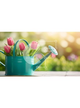 Intra Συλλεκτικό Ξύλινο Παζλ Plywood  4mm - Ποτιστήρι με ροζ τουλίπες και πρασινάδα Σε Ξύλινο Κουτί - Διαστάσεις: 10x10 cm – 25 κομμάτια