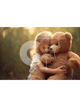 Intra Συλλεκτικό Ξύλινο Παζλ Plywood  4mm - Αξιολάτρευτη εικόνα ενός νεαρού κοριτσιού που αγκαλιάζει ένα αρκουδάκι σε ένα χωράφι με ψηλό γρασίδι Σε Ξύλινο Κουτί - Διαστάσεις Puzzle: 10x10 cm – 25 κομμάτια