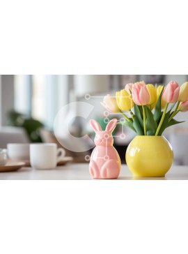 Intra Συλλεκτικό Ξύλινο Παζλ Plywood  4mm - Τραπέζι με θέμα το Πάσχα με βάζο σε σχήμα κουνελάκι και τουλίπες Σε Ξύλινο Κουτί - Διαστάσεις Puzzle: 10x10 cm – 25 κομμάτια