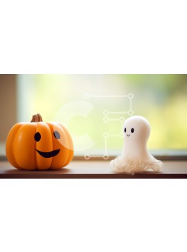 Intra Συλλεκτικό Ξύλινο Παζλ Plywood  4mm - Χαριτωμένο παιχνίδι φάντασμα αποκριών και κολοκύθα στο περβάζι του παραθύρου Σε Ξύλινο Κουτί - Διαστάσεις Puzzle: 10x10 cm – 25 κομμάτια