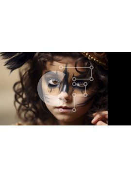 Intra Συλλεκτικό Ξύλινο Παζλ Plywood  4mm - Αξιολάτρευτη εικόνα νεαρής κοπέλας με μαύρη και χρυσή στολή γάτας με ραβδί Σε Ξύλινο Κουτί - Διαστάσεις Puzzle: 10x10 cm – 25 κομμάτια