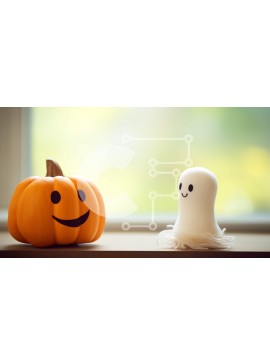 Intra Συλλεκτικό Ξύλινο Παζλ Plywood  4mm - Διακοσμήσεις αποκριών - ειδώλιο φαντασμάτων και κολοκύθα στο περβάζι παραθύρου Σε Ξύλινο Κουτί - Διαστάσεις Puzzle: 10x10 cm – 25 κομμάτια