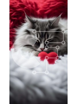 Σετ των 2 Intra Συλλεκτικό Ξύλινο Παζλ Plywood  4mm - Γκρι και άσπρη γάτα που κοιμάται σε μαξιλάρι σε σχήμα καρδιάς Σε Ξύλινο Κουτί - Διαστάσεις: 10x10 cm – 25 κομμάτια