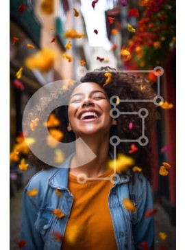 Intra Συλλεκτικό Ξύλινο Παζλ Plywood  4mm - Όμορφη εικόνα μιας χαμογελαστής γυναίκας σε λιθόστρωτο δρόμο με φθινοπωρινά φύλλα Σε Ξύλινο Κουτί - Διαστάσεις Puzzle: 10x10 cm – 25 κομμάτια