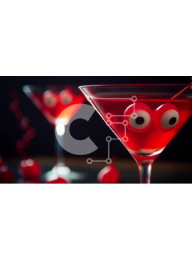 Σετ των 2 Intra Συλλεκτικό Ξύλινο Παζλ Plywood  4mm - Κόκκινο ποτήρι Martini με Googly Eyes και Κεράσια Σε Ξύλινο Κουτί - Διαστάσεις: 10x10 cm – 25 κομμάτια