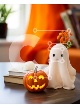 Intra Συλλεκτικό Ξύλινο Παζλ Plywood  4mm - Διακόσμηση αποκριών με παιχνίδι φάντασμα και κολοκύθα Σε Ξύλινο Κουτί - Διαστάσεις Puzzle: 10x10 cm – 25 κομμάτια