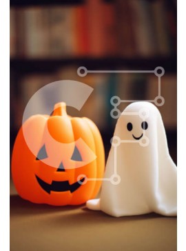 Intra Συλλεκτικό Ξύλινο Παζλ Plywood  4mm - Διακοσμήσεις αποκριών με ειδώλιο φαντασμάτων και κολοκύθα Σε Ξύλινο Κουτί - Διαστάσεις Puzzle: 10x10 cm – 25 κομμάτια