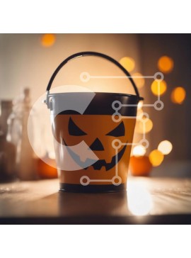 Intra Συλλεκτικό Ξύλινο Παζλ Plywood  4mm - Κουβάς σε σχήμα κολοκύθας αποκριών με πολύχρωμα φώτα Σε Ξύλινο Κουτί - Διαστάσεις Puzzle: 10x10 cm – 25 κομμάτια