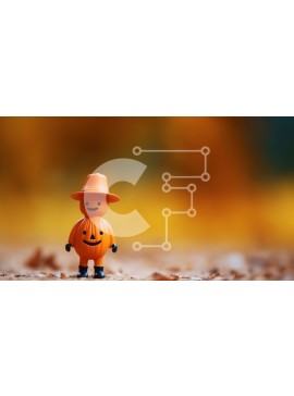 Intra Συλλεκτικό Ξύλινο Παζλ Plywood  4mm - Πορτοκαλί παιχνίδι κολοκύθας με αποκριάτικο καπέλο στα φύλλα Σε Ξύλινο Κουτί - Διαστάσεις Puzzle: 10x10 cm – 25 κομμάτια