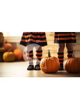 Intra Συλλεκτικό Ξύλινο Παζλ Plywood  4mm - Παιδιά με κοστούμια αποκριών με κολοκύθες στο ξύλινο πάτωμα Σε Ξύλινο Κουτί - Διαστάσεις Puzzle: 10x10 cm – 25 κομμάτια