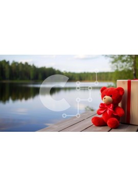 Intra Συλλεκτικό Ξύλινο Παζλ Plywood  4mm - Κόκκινο αρκουδάκι στην αποβάθρα με τυλιγμένα κουτιά δώρων Σε Ξύλινο Κουτί - Διαστάσεις: 10x10 cm – 25 κομμάτια