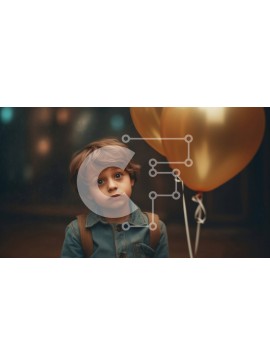 Intra Συλλεκτικό Ξύλινο Παζλ Plywood  4mm - Σοβαρό νεαρό αγόρι με χρυσά μπαλόνια σε ένα δωμάτιο με χαμηλό φωτισμό Σε Ξύλινο Κουτί - Διαστάσεις Puzzle: 10x10 cm – 25 κομμάτια