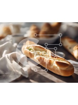 Σετ των 2 Intra Συλλεκτικό Ξύλινο Παζλ Plywood  4mm - Κοντινό πλάνο σάντουιτς μπαγκέτας με τυρί και πράσινα κρεμμύδια Σε Ξύλινο Κουτί - Διαστάσεις: 10x10 cm – 25 κομμάτια