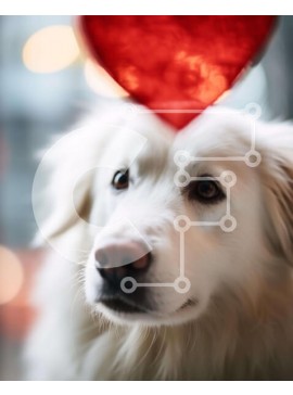 Σετ των 2 Intra Συλλεκτικό Ξύλινο Παζλ Plywood  4mm - Λευκό σκυλί με κόκκινη καρδιά που κρέμεται από το κεφάλι Σε Ξύλινο Κουτί - Διαστάσεις: 10x10 cm – 25 κομμάτια