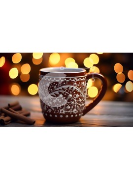 Σετ των 2 Intra Συλλεκτικό Ξύλινο Παζλ Plywood  4mm - Χριστουγεννιάτικη κούπα καφέ με ξυλάκια κανέλας και κηροπήγια Σε Ξύλινο Κουτί - Διαστάσεις: 10x10 cm – 25 κομμάτια