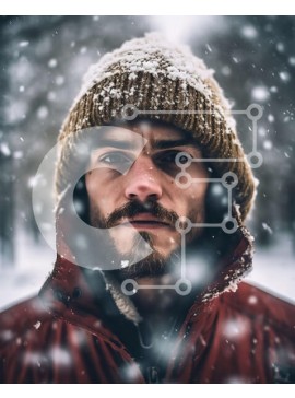 Intra Συλλεκτικό Ξύλινο Παζλ Plywood  4mm - Ασπρόμαυρη εικόνα ενός σοβαρού άνδρα στο χιόνι Σε Ξύλινο Κουτί - Διαστάσεις Puzzle: 10x10 cm – 25 κομμάτια