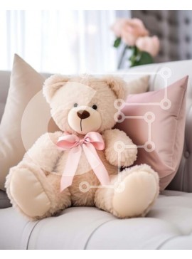 Intra Συλλεκτικό Ξύλινο Παζλ Plywood  4mm - Χαριτωμένο αρκουδάκι στον καναπέ με ροζ φιόγκο Σε Ξύλινο Κουτί - Διαστάσεις Puzzle: 10x10 cm – 25 κομμάτια