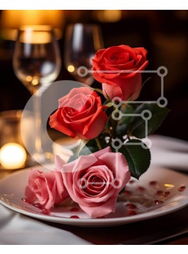 Σετ των 2 Intra Συλλεκτικό Ξύλινο Παζλ Plywood  4mm - Ρομαντικό τραπέζι δείπνου με κόκκινα τριαντάφυλλα και ποτήρια κρασιού Σε Ξύλινο Κουτί - Διαστάσεις: 10x10 cm – 25 κομμάτια