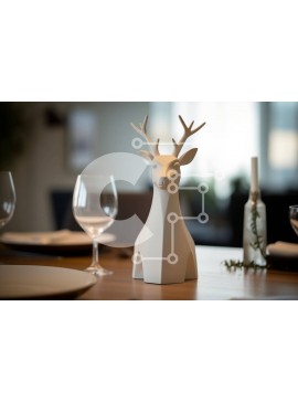 Intra Συλλεκτικό Ξύλινο Παζλ Plywood  4mm - Γλυπτό με κεφάλι λευκού ελαφιού στο τραπέζι φαγητού Σε Ξύλινο Κουτί - Διαστάσεις Puzzle: 10x10 cm – 25 κομμάτια