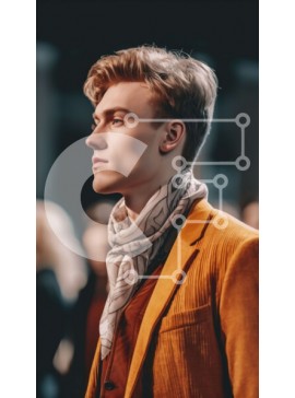 Intra Συλλεκτικό Ξύλινο Παζλ Plywood  4mm - Άνδρας με πορτοκαλί σακάκι και λευκό κασκόλ που κοιτάζει στο πλάι Σε Ξύλινο Κουτί - Διαστάσεις Puzzle: 10x10 cm – 25 κομμάτια