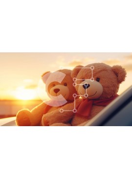 Intra Συλλεκτικό Ξύλινο Παζλ Plywood  4mm - Teddy Bears στο παράθυρο αυτοκινήτου στο ηλιοβασίλεμα Σε Ξύλινο Κουτί - Διαστάσεις Puzzle: 10x10 cm – 25 κομμάτια