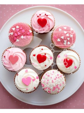 Σετ των 2 Intra Συλλεκτικό Ξύλινο Παζλ Plywood  4mm - Cupcakes με διακοσμητικά καρδιά σε λευκό πιάτο Σε Ξύλινο Κουτί - Διαστάσεις: 10x10 cm – 25 κομμάτια