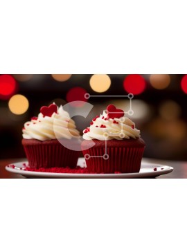 Σετ των 2 Intra Συλλεκτικό Ξύλινο Παζλ Plywood  4mm - Κόκκινα cupcakes με πασπαλίσματα σε σχήμα καρδιάς σε λευκό πιάτο Σε Ξύλινο Κουτί - Διαστάσεις: 10x10 cm – 25 κομμάτια