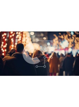 Intra Συλλεκτικό Ξύλινο Παζλ Plywood  4mm - Ομάδα ανθρώπων που περπατούν τη νύχτα με τα φώτα της πόλης στο παρασκήνιο Σε Ξύλινο Κουτί - Διαστάσεις Puzzle: 10x10 cm – 25 κομμάτια