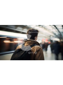 Intra Συλλεκτικό Ξύλινο Παζλ Plywood  4mm - Άτομο που στέκεται στο σταθμό του μετρό με το σακίδιο Σε Ξύλινο Κουτί - Διαστάσεις Puzzle: 10x10 cm – 25 κομμάτια