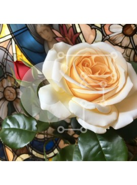 Σετ των 2 Intra Συλλεκτικό Ξύλινο Παζλ Plywood  4mm - Λευκό τριαντάφυλλο μπροστά από βιτρό Σε Ξύλινο Κουτί - Διαστάσεις: 10x10 cm – 25 κομμάτια