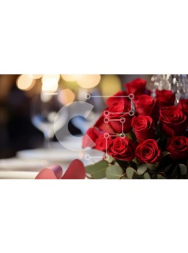 Σετ των 2 Intra Συλλεκτικό Ξύλινο Παζλ Plywood  4mm - Ρομαντική ρύθμιση τραπεζαρίας με κόκκινα τριαντάφυλλα και ποτήρια κρασιού Σε Ξύλινο Κουτί - Διαστάσεις: 10x10 cm – 25 κομμάτια