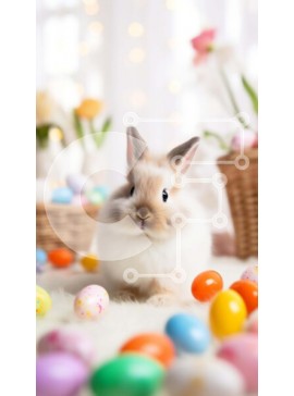 Intra Συλλεκτικό Ξύλινο Παζλ Plywood  4mm - Λευκό λαγουδάκι με πασχαλινά αυγά και λουλούδια Σε Ξύλινο Κουτί - Διαστάσεις Puzzle: 10x10 cm – 25 κομμάτια