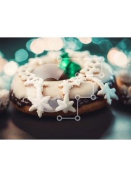 Σετ των 2 Intra Συλλεκτικό Ξύλινο Παζλ Plywood  4mm - Νόστιμα ντόνατς με νιφάδες χιονιού στο γιορτινό τραπέζι Σε Ξύλινο Κουτί - Διαστάσεις: 10x10 cm – 25 κομμάτια