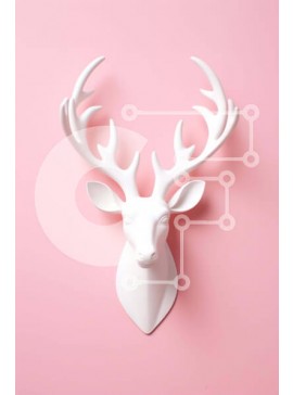 Intra Συλλεκτικό Ξύλινο Παζλ Plywood  4mm - Κεφάλι λευκού ελαφιού σε ροζ φόντο Σε Ξύλινο Κουτί - Διαστάσεις Puzzle: 10x10 cm – 25 κομμάτια