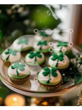 Σετ των 2 Intra Συλλεκτικό Ξύλινο Παζλ Plywood  4mm - Cupcakes της ημέρας του Αγίου Πατρικίου με διακοσμητικά από τριφύλλι Σε Ξύλινο Κουτί - Διαστάσεις: 10x10 cm – 25 κομμάτια