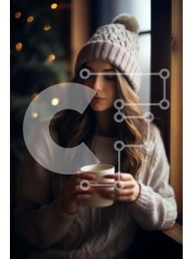 Intra Συλλεκτικό Ξύλινο Παζλ Plywood  4mm - Γυναίκα με παγωμένο καφέ από το χριστουγεννιάτικο δέντρο Σε Ξύλινο Κουτί - Διαστάσεις Puzzle: 10x10 cm – 25 κομμάτια