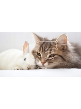 Σετ των 2 Intra Συλλεκτικό Ξύλινο Παζλ Plywood  4mm - Γάτα και κουνέλι που αγκαλιάζουν μαζί στο κρεβάτι Σε Ξύλινο Κουτί - Διαστάσεις: 10x10 cm – 25 κομμάτια