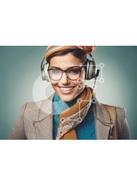 Intra Συλλεκτικό Ξύλινο Παζλ Plywood  4mm - Χαμογελαστή γυναίκα που φορά ακουστικά και γυαλιά Σε Ξύλινο Κουτί - Διαστάσεις Puzzle: 10x10 cm – 25 κομμάτια