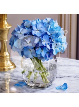 Σετ των 2 Intra Συλλεκτικό Ξύλινο Παζλ Plywood  4mm - Μπλε λουλούδια σε γυάλινο βάζο σε μαρμάρινο τραπέζι με πεταλούδες Σε Ξύλινο Κουτί - Διαστάσεις: 10x10 cm – 25 κομμάτια