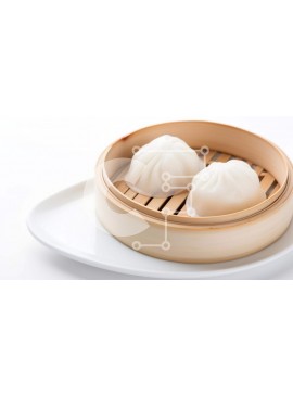 Σετ των 2 Intra Συλλεκτικό Ξύλινο Παζλ Plywood  4mm - Ζυμαρικά στον ατμό σε ατμόπλοιο μπαμπού σε λευκό πιάτο Σε Ξύλινο Κουτί - Διαστάσεις: 10x10 cm – 25 κομμάτια