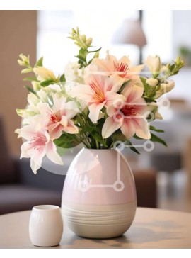 Intra Συλλεκτικό Ξύλινο Παζλ Plywood  4mm - Λευκό βάζο με ροζ και λευκά λουλούδια Σε Ξύλινο Κουτί - Διαστάσεις Puzzle: 10x10 cm – 25 κομμάτια