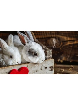 Intra Συλλεκτικό Ξύλινο Παζλ Plywood  4mm - Δύο λευκά κουνέλια που κάθονται σε ένα ξύλινο κουτί Σε Ξύλινο Κουτί - Διαστάσεις: 10x10 cm – 25 κομμάτια