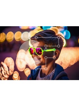 Intra Συλλεκτικό Ξύλινο Παζλ Plywood  4mm - Νεαρό αγόρι με χρωματιστά γυαλιά ηλίου και φώτα τη νύχτα Σε Ξύλινο Κουτί - Διαστάσεις Puzzle: 10x10 cm – 25 κομμάτια