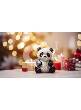 Intra Συλλεκτικό Ξύλινο Παζλ Plywood  4mm - Ασπρόμαυρο ειδώλιο αρκούδας Panda σε κηροπήγια Σε Ξύλινο Κουτί - Διαστάσεις Puzzle: 10x10 cm – 25 κομμάτια