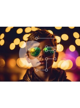 Intra Συλλεκτικό Ξύλινο Παζλ Plywood  4mm - Νεαρό αγόρι με γυαλιά ηλίου που στέκεται μπροστά από το φωτισμένο φόντο Σε Ξύλινο Κουτί - Διαστάσεις Puzzle: 10x10 cm – 25 κομμάτια