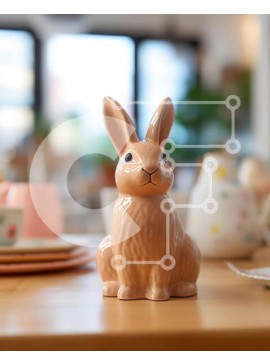 Σετ των 2 Intra Συλλεκτικό Ξύλινο Παζλ Plywood  4mm - Κομψό σκηνικό τραπεζιού με κεραμικό ειδώλιο λαγουδάκι και φλιτζάνια τσαγιού Σε Ξύλινο Κουτί - Διαστάσεις: 10x10 cm – 25 κομμάτια